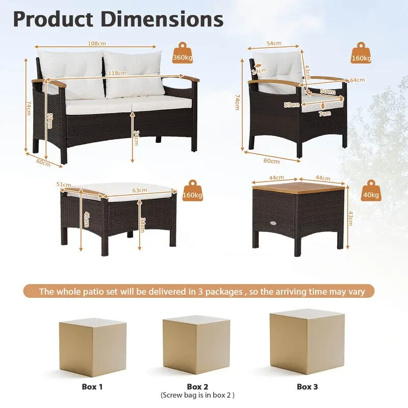 7PC Rattan Garden Patio Sofa Set – Outdoor Chairs Ottomans Table Cushions
