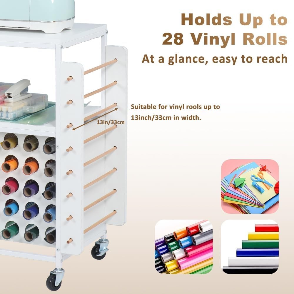 Craft Storage Cart Rolling Cricut Table Vinyl Holder 5 Drawers White