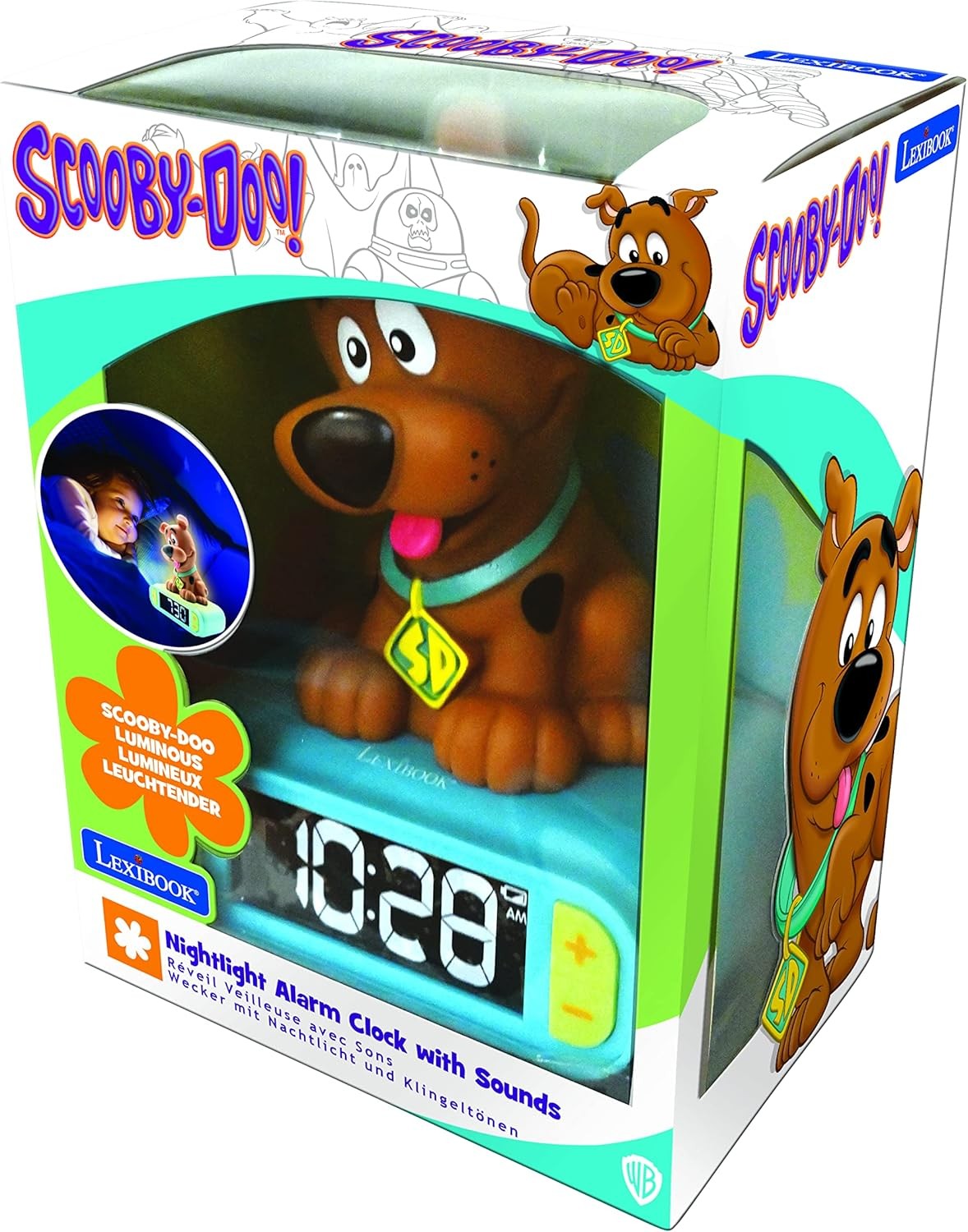 Kids Dog Alarm Clock Night Light LCD Snooze Sound Effects Brown Green