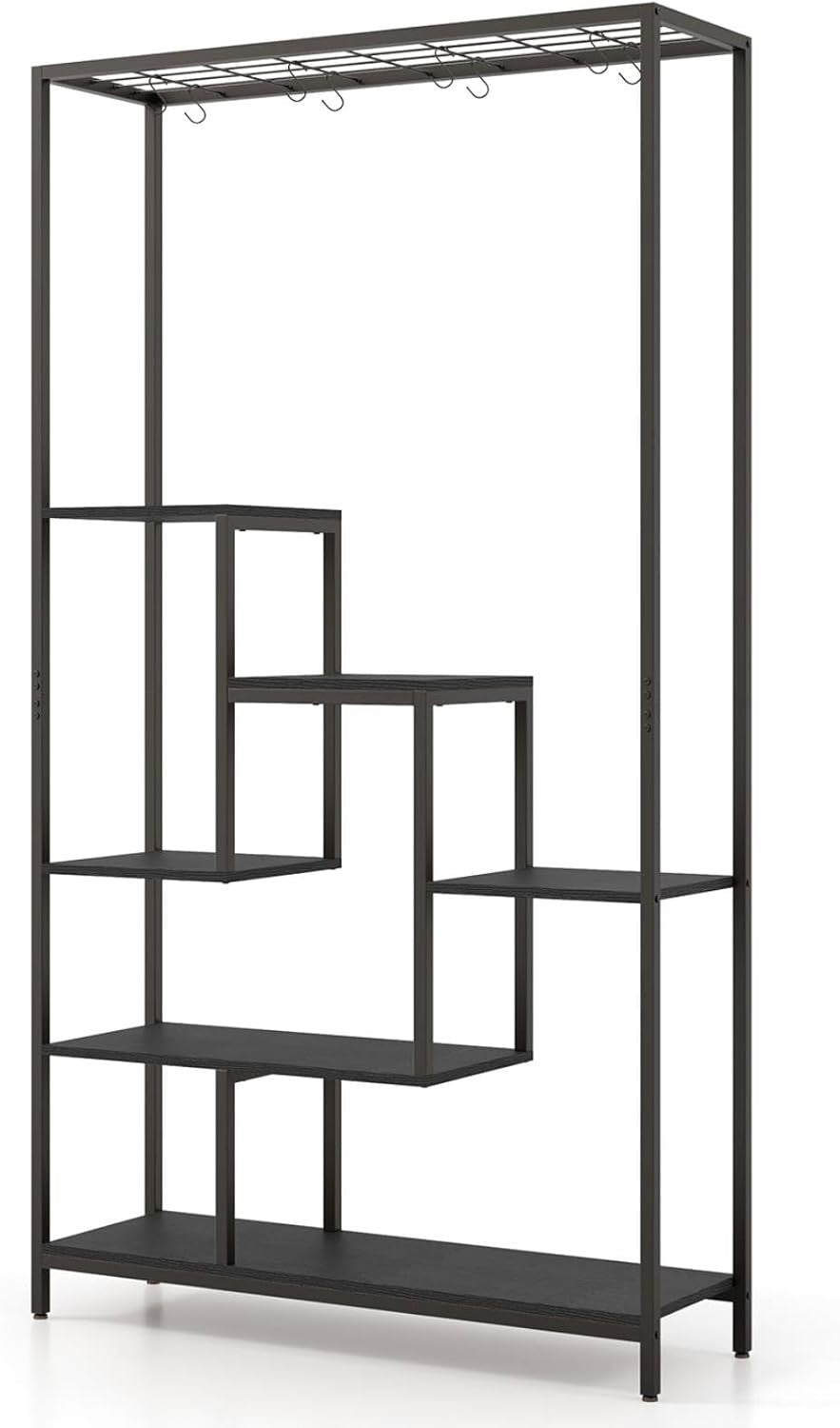 6 Tier Metal Plant Stand Tall Indoor Flower Shelf with Hooks for Balcony Living