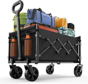 Black 120L Folding Festival Wagon 360° All-Terrain Wheels 160kg Camping Trolley