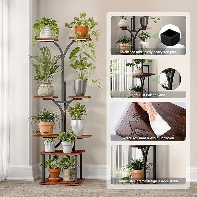 8 Tier Metal Plant Stand with LED Grow Lights Indoor Corner Tall Flower Shelf