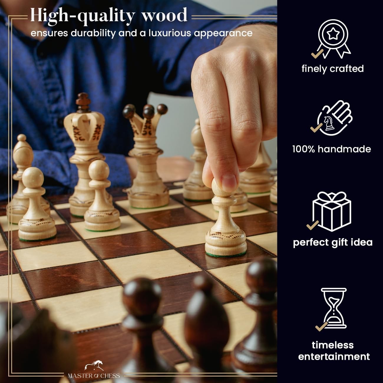 54cm Handmade Wooden Chess Set | Large Portable Board & Classic Pieces | Luxury