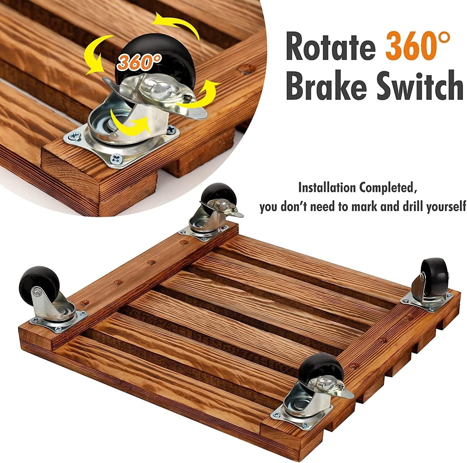 2 Pack Wooden Plant Caddy with Wheels Heavy Duty Rolling Stand 30cm Indoor