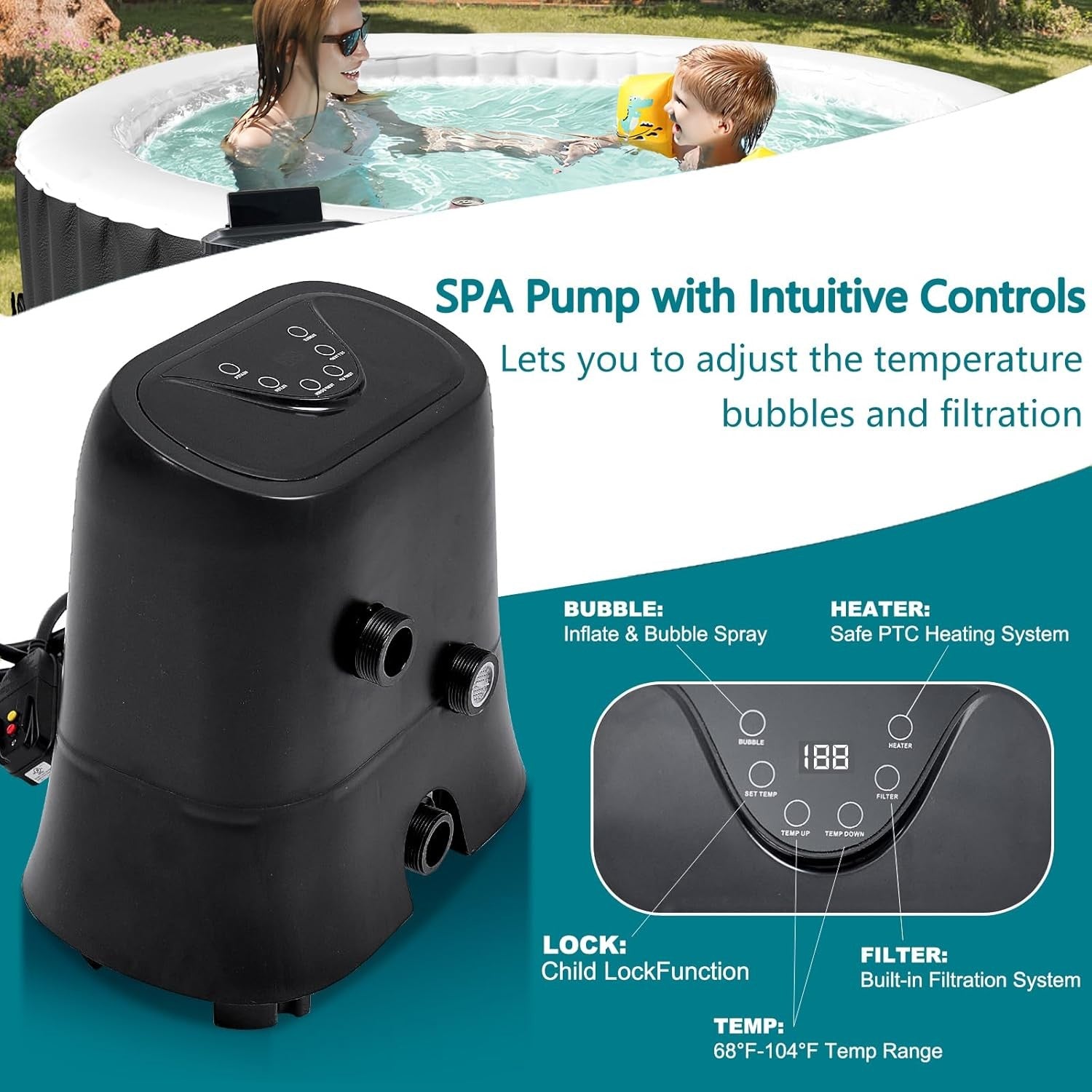 Inflatable Hot Tub Spa Heated Portable 4–6 Person Hexagon Indoor Outdoor
