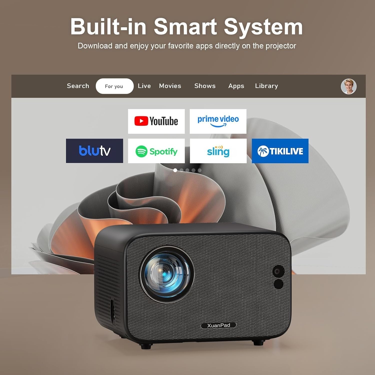1080P Smart Mini Projector WiFi 6 Bluetooth Netflix Auto Focus 210°