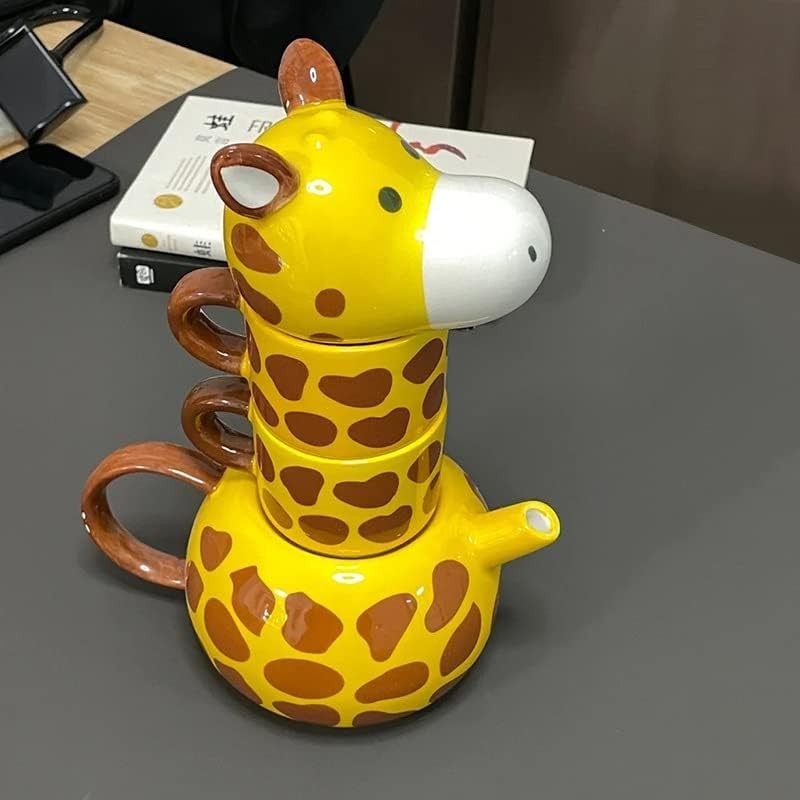 Giraffe Teapot and 2 Cup Set Hand Painted Porcelain Tea Pot 500ml