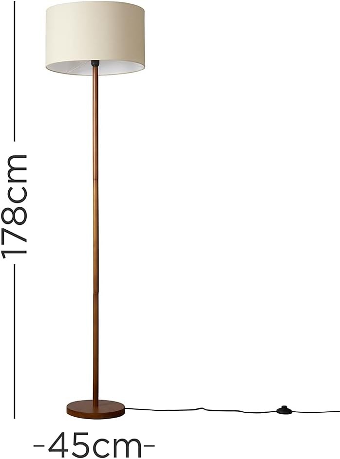 Scandi Wooden Floor Lamp Beige Drum Shade Modern Standing Light