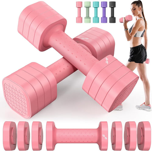 Pink Adjustable Dumbbell Set 2–5lb Pair 4-in-1 Non-Slip Women Weights
