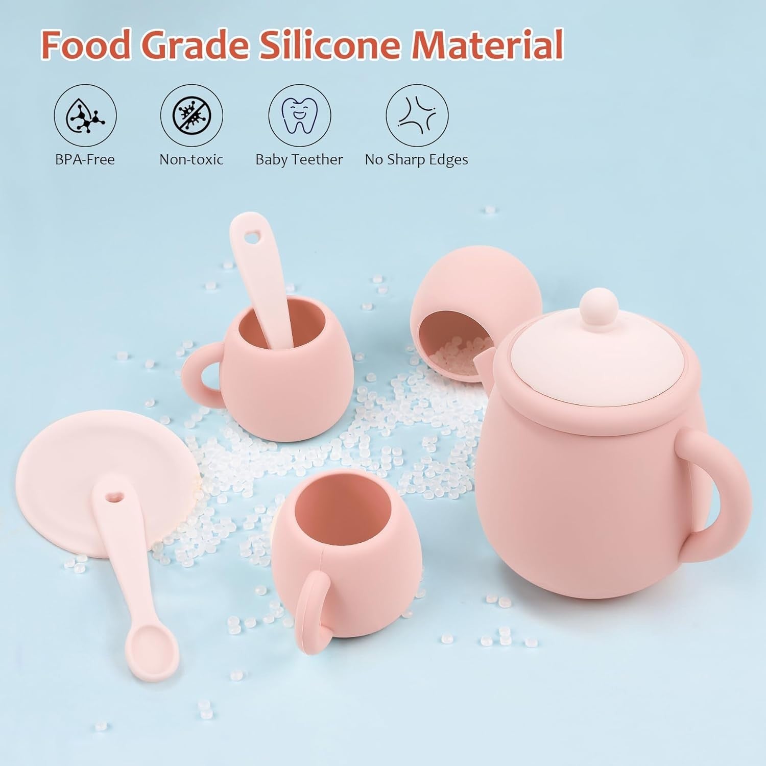Kids Silicone Tea Set 15PCS Pretend Play Tea Party Toy BPA Free Toddler