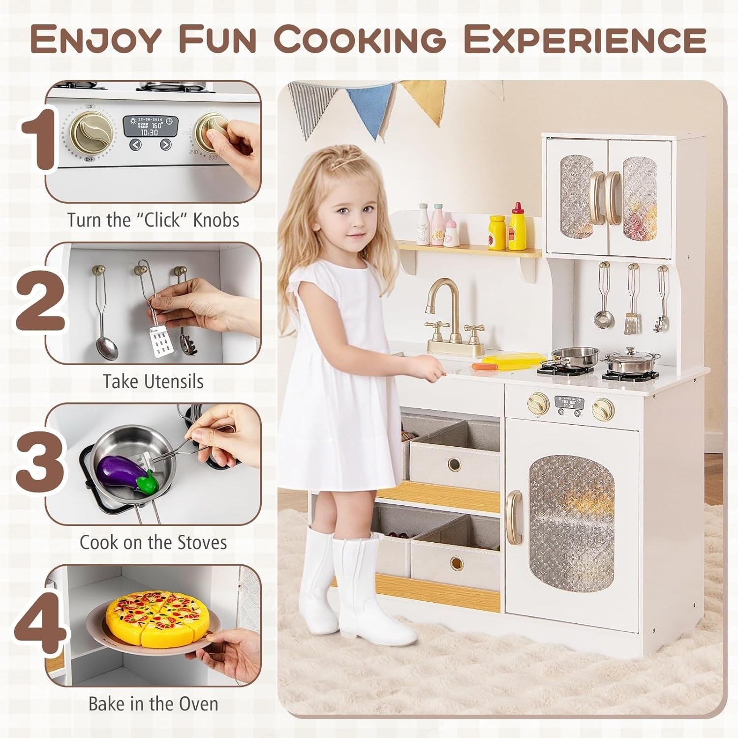 Kids Wooden Play Kitchen Toy Cuttable Veggies Storage Drawers