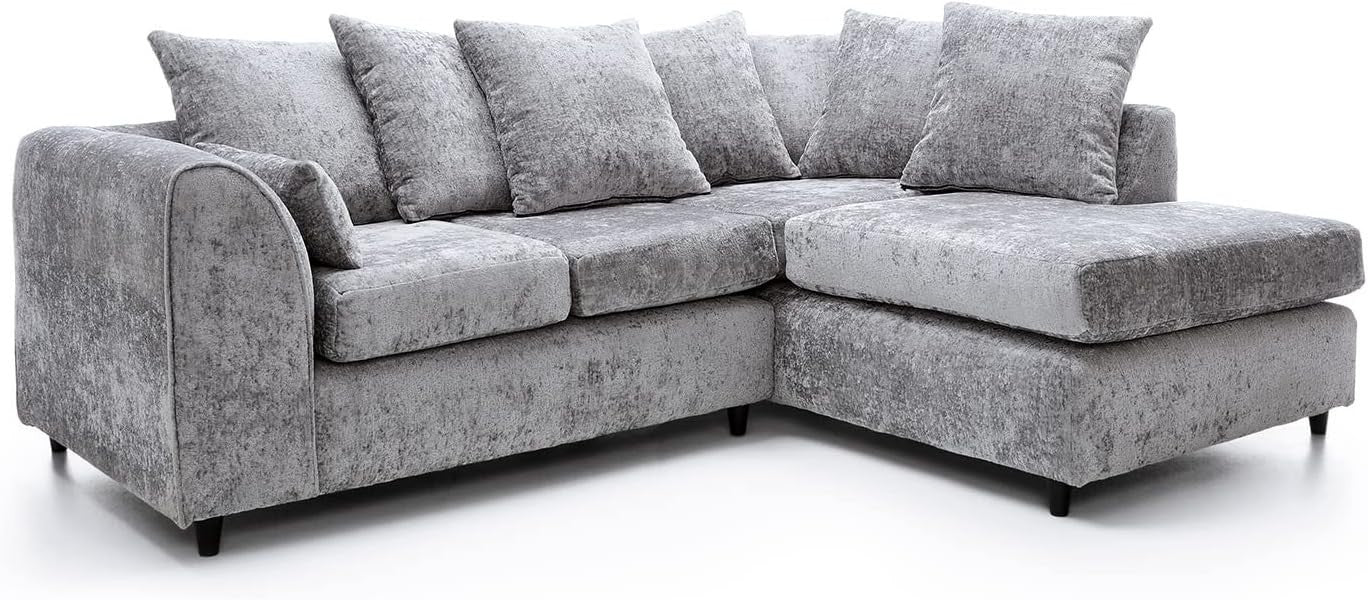 L-Shaped Light Grey Chenille Sofa 5-Seater Corner Couch Modern Living Room