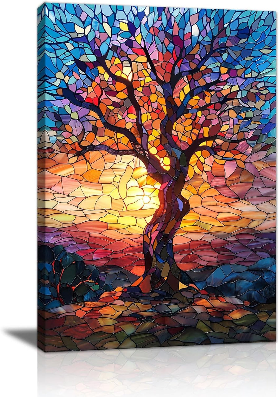 Colorful Tree of Life Canvas Wall Art 30x40 Framed Abstract