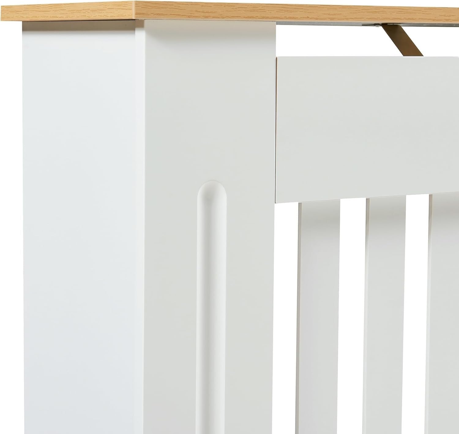 Large White Radiator Cover 152cm Wood Top Modern Slatted Heating Cabinet