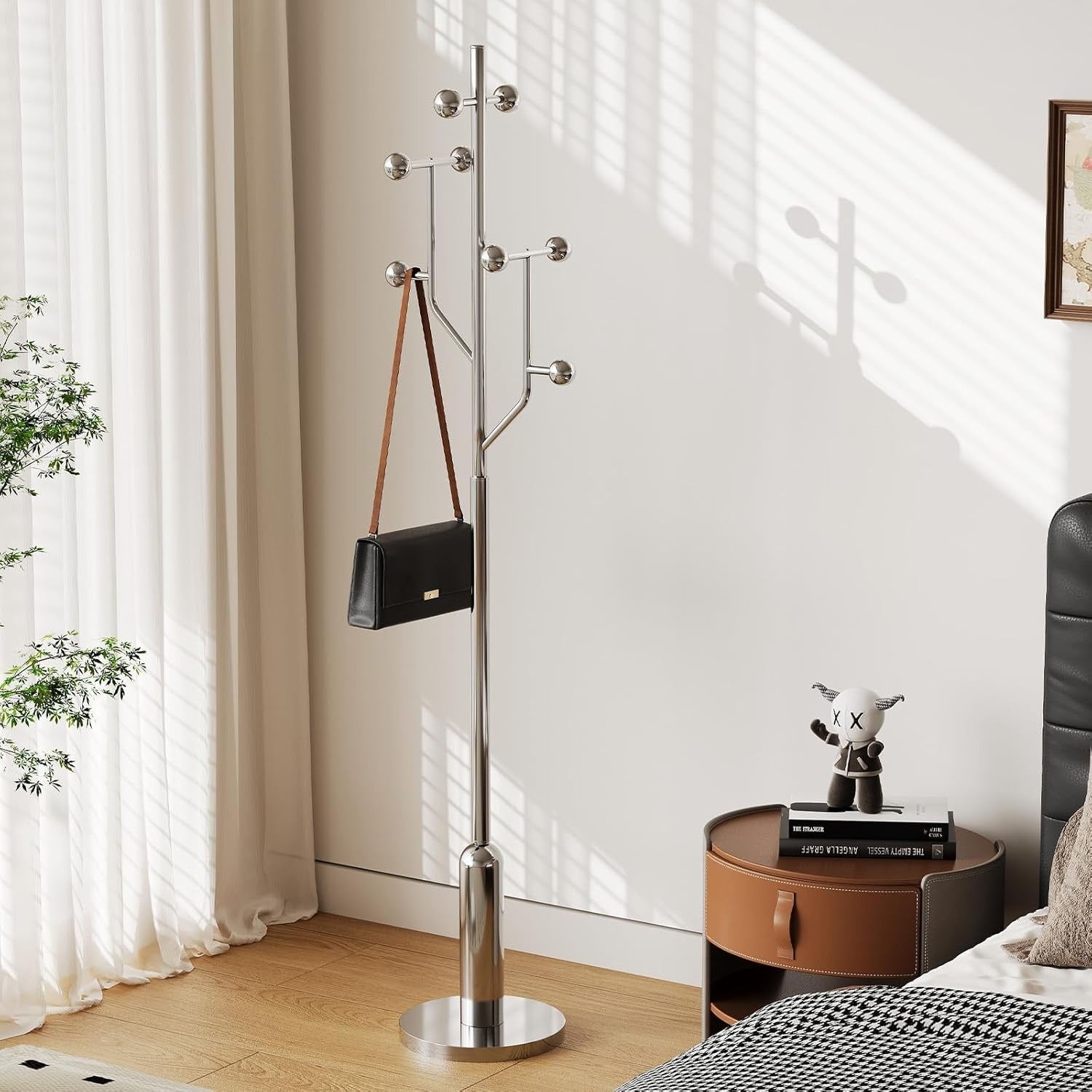 Luxury Stainless Steel Coat Rack 180cm Marble Base Modern Freestanding Stand