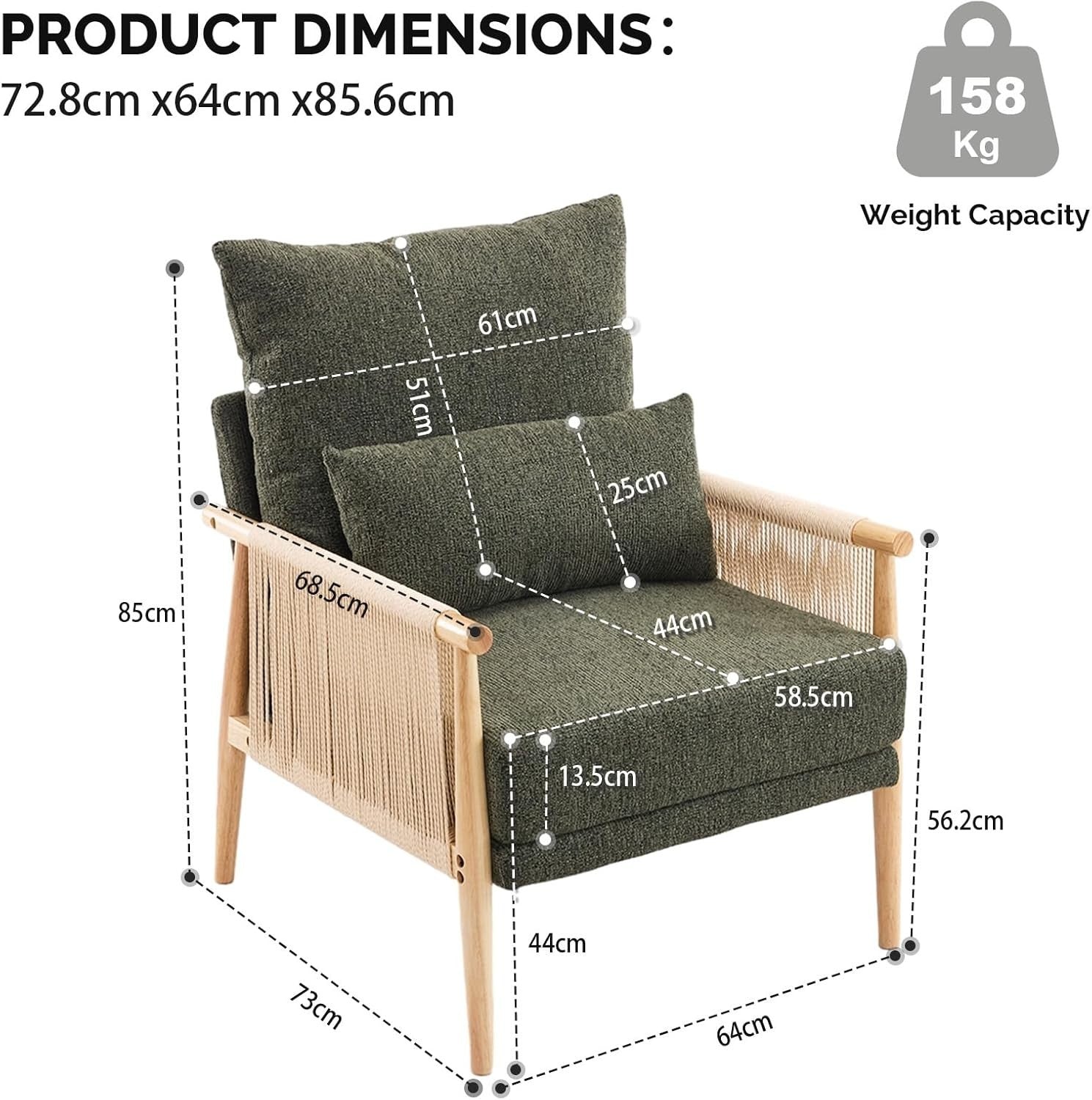 Rattan Accent Armchair Modern Lounge Chair w Pillow Wood Frame Comfy
