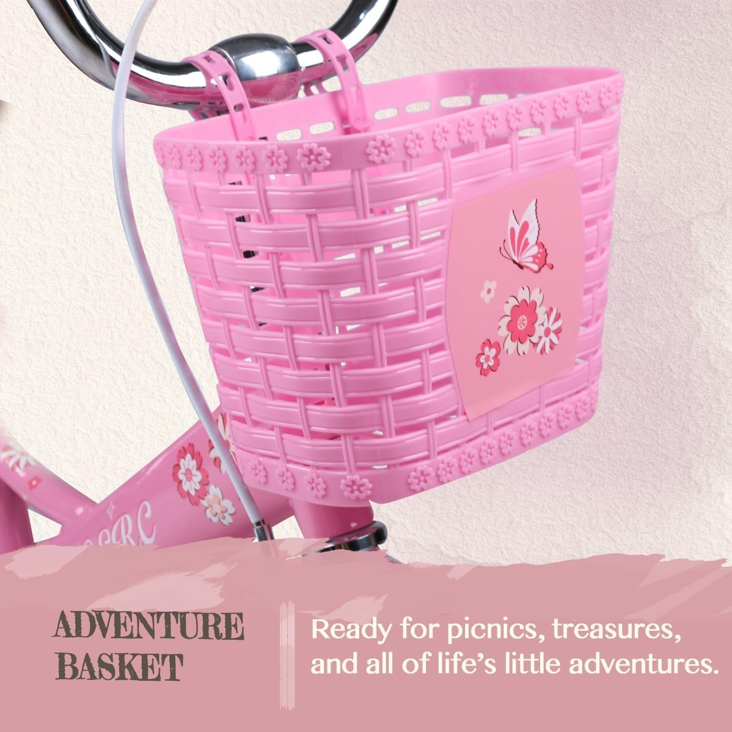 16 Inch Girls Kids Bike with Stabilisers Basket Doll Seat Pink Age 4-8