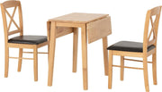 Compact Drop Leaf Dining Table & 2 Chairs Set Oak Finish Space Saving