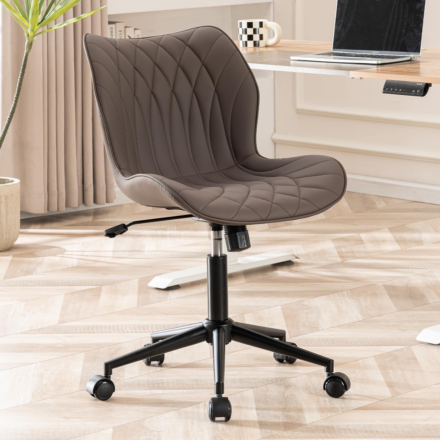 Ergonomic Armless Home Office Desk Chair Swivel Faux Leather Padded Task Study S