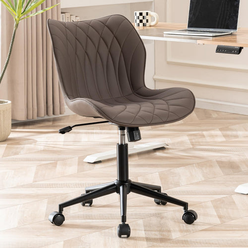 Ergonomic Armless Home Office Desk Chair Swivel Faux Leather Padded Task Study S