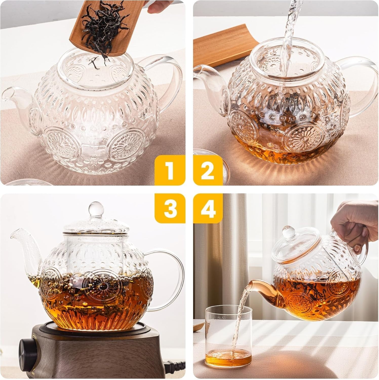 1000ml Glass Teapot with Removable Infuser Stovetop Safe Tea Maker