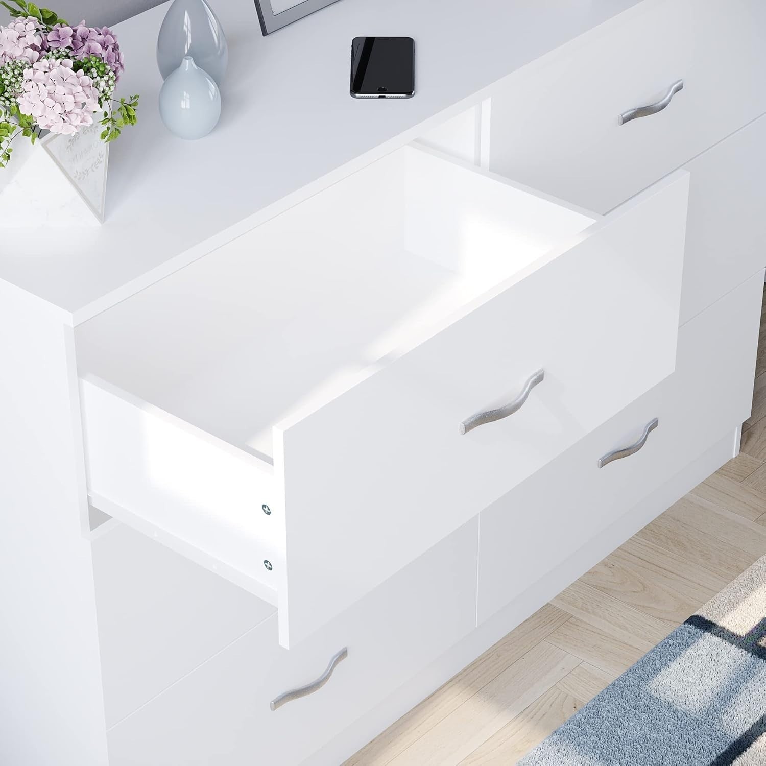 White 6 Drawer Chest Bedroom Storage Unit Sliding Drawers Flatpack