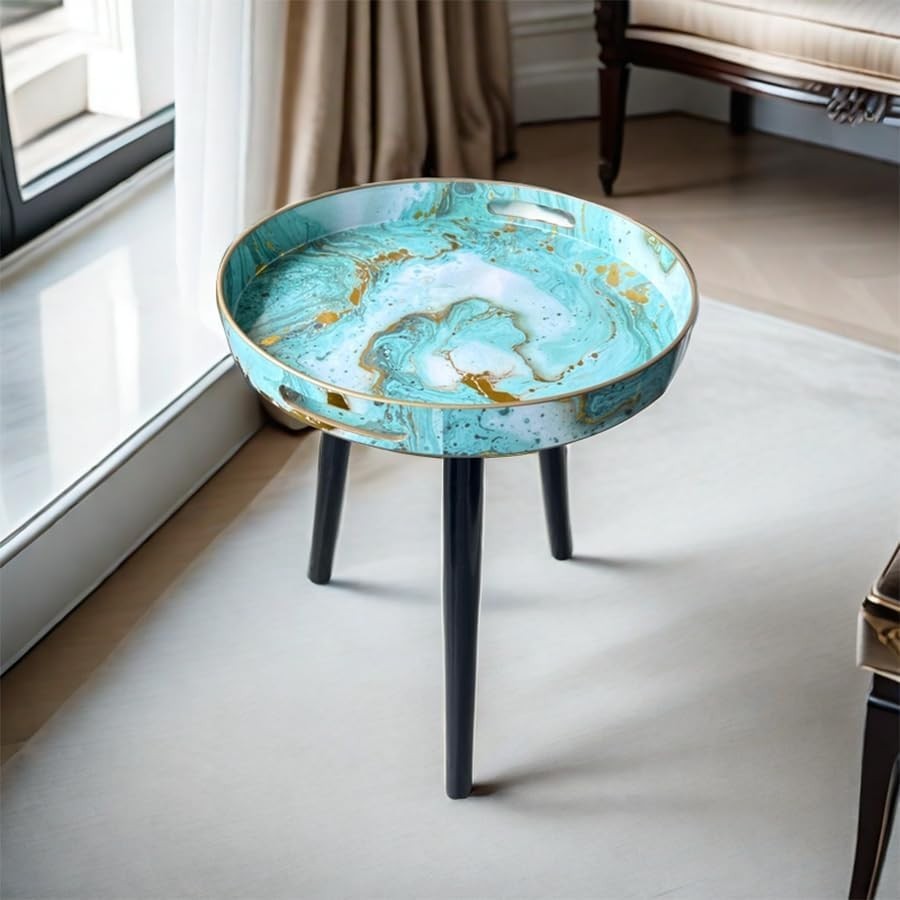 Round Side Table with Detachable Legs – 50x38x38cm Marble Green