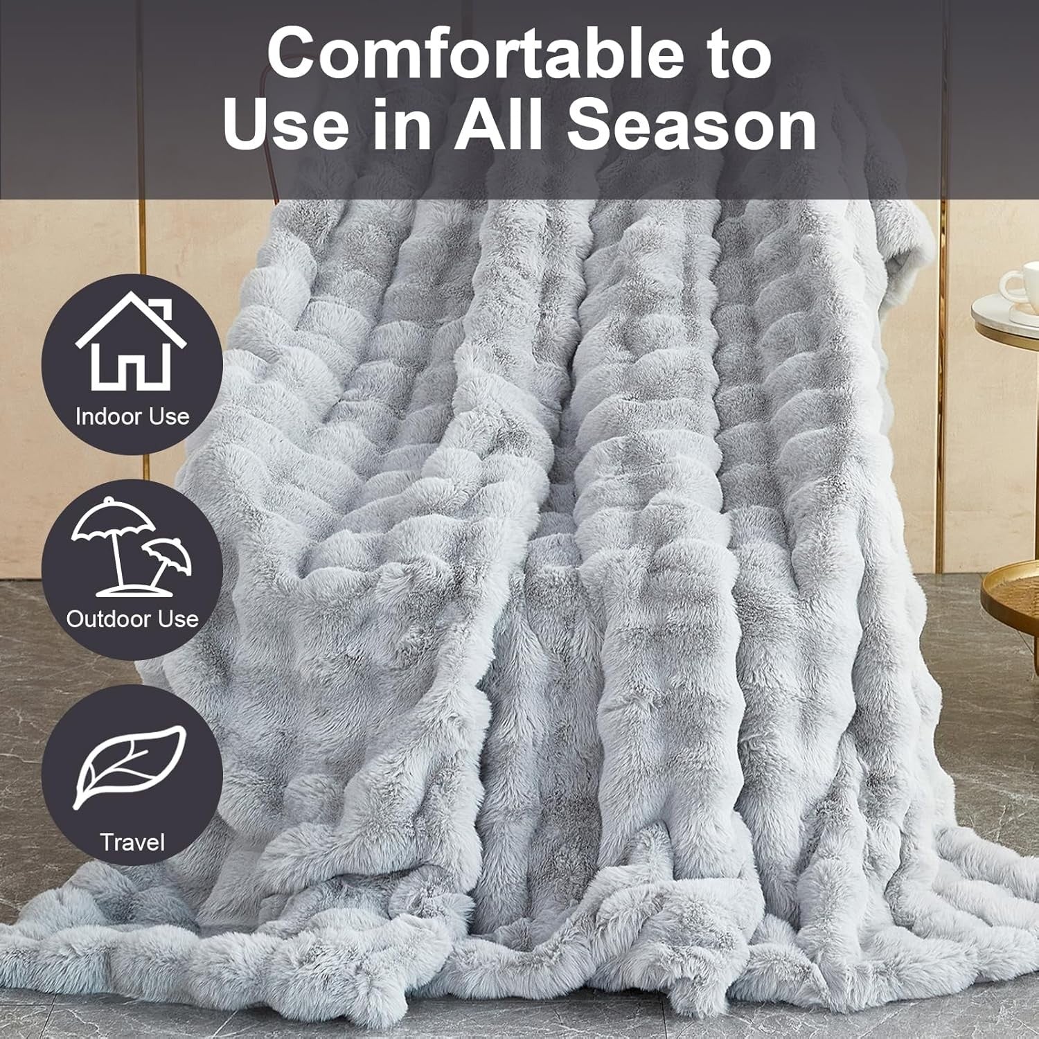 Luxury Thick Plush Fleece Throw Blanket Soft Warm Sofa Bed Light Grey 100x160cm