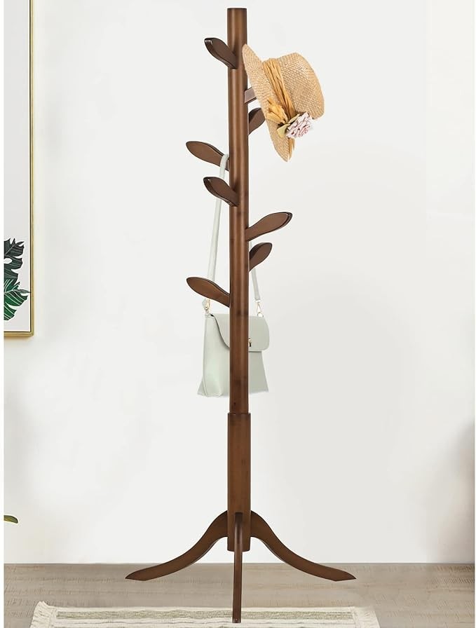 Vintage Brown Wooden Coat Rack 182cm Tree Stand with 8 Hooks Freestanding