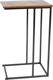 C-Shaped Dark Wood Sofa Side Table – Space-Saving End Table with Storage