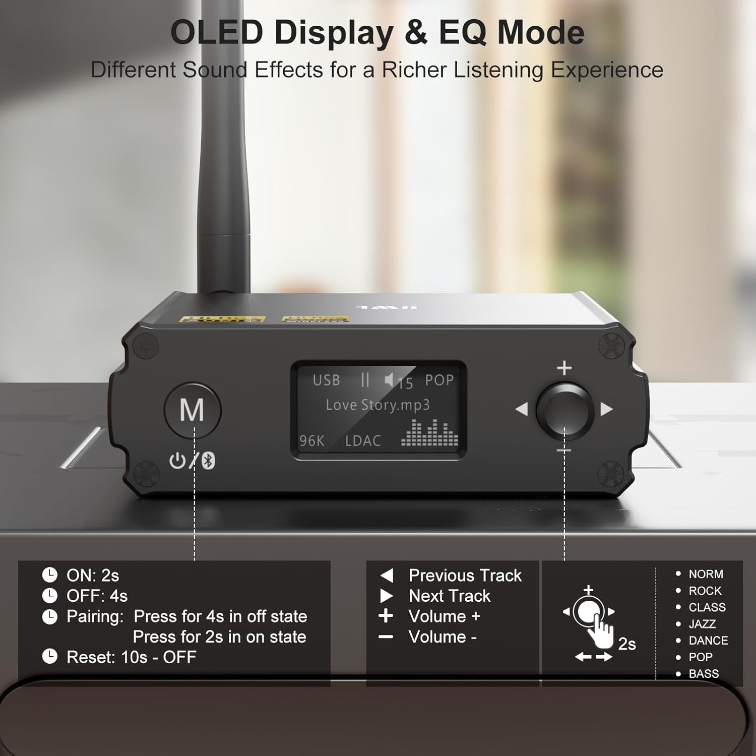Hi-Res Bluetooth 5.1 Receiver Black LDAC aptX HD OLED DAC