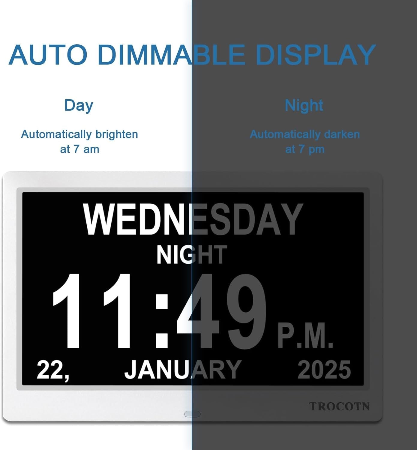 10” Dementia Digital Clock Large Day Date Display Auto Dimming Elderly