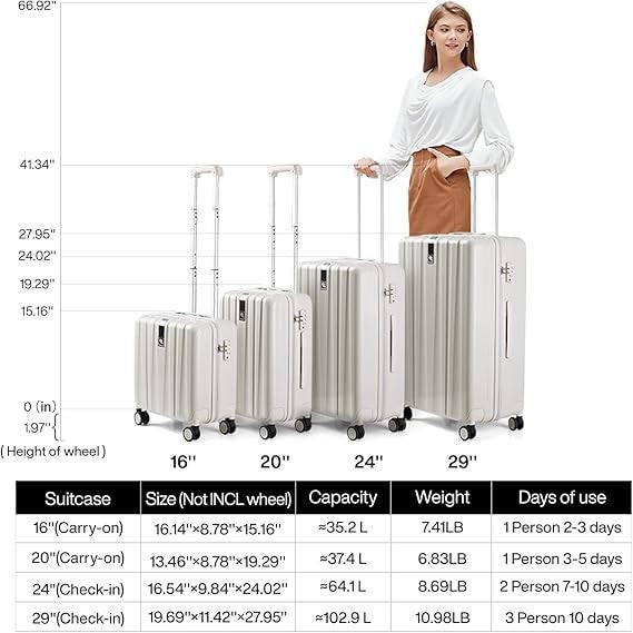 24” Expandable Hard Shell Checked Suitcase Spinner Wheels Lock