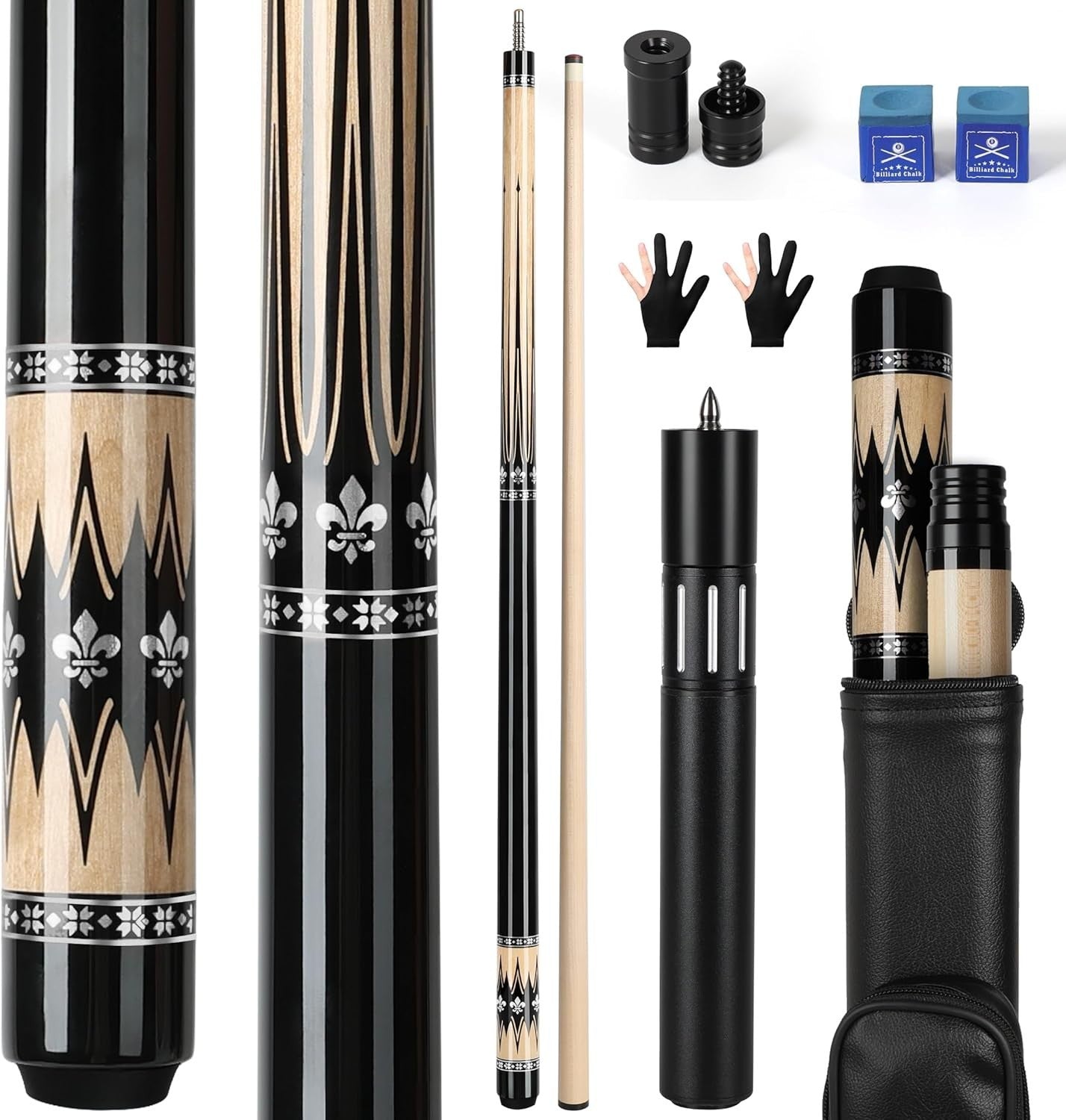 58" Adjustable Pool Cue 19oz–21oz Canadian Maple 12.5mm Pro Stick Set