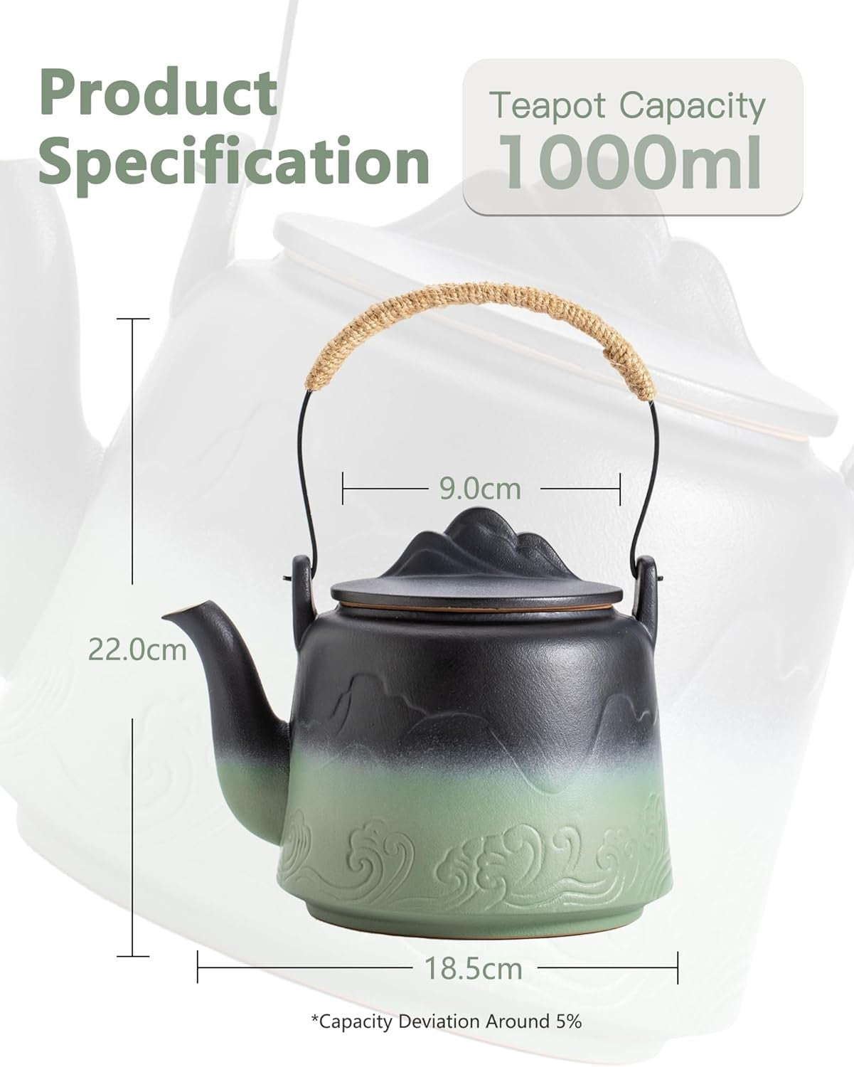 Japanese Ceramic Teapot 1000ml Loose Leaf Tea Pot Infuser Green Black