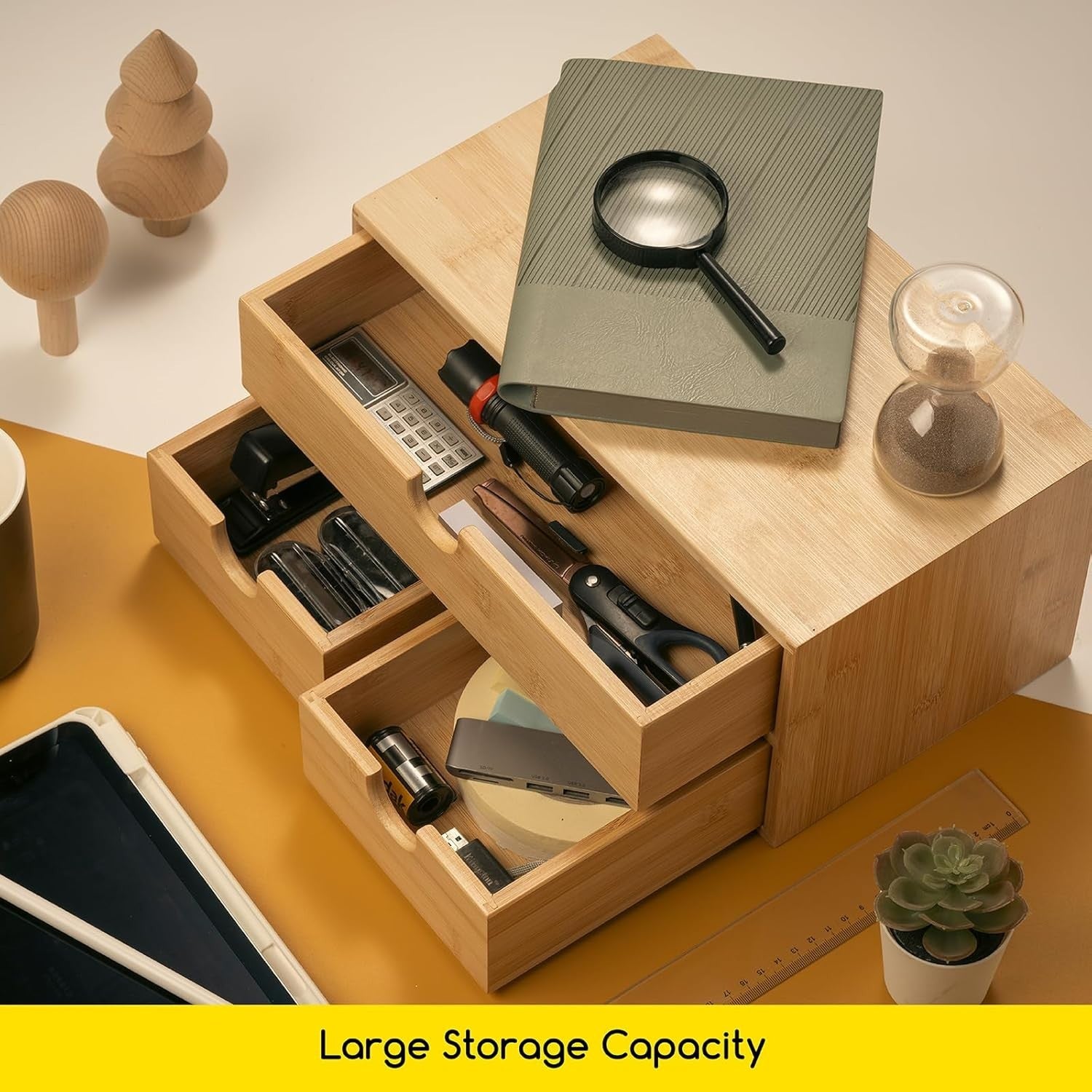 Desk Organizer 3 Drawers Bamboo Storage Box Desktop Storage Unit