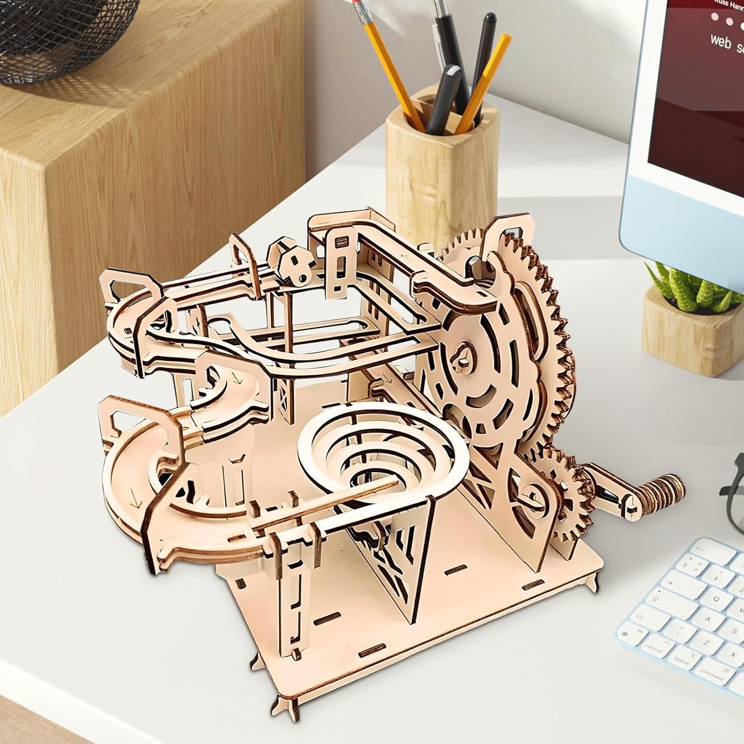3D Wooden Marble Run Puzzle for Adults - Hand Cranked Mechanical Model