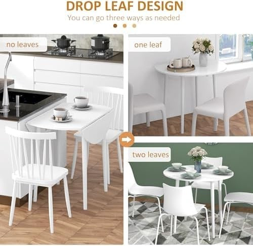 Round Folding Drop Leaf Dining Table for Small Kitchens and Spaces