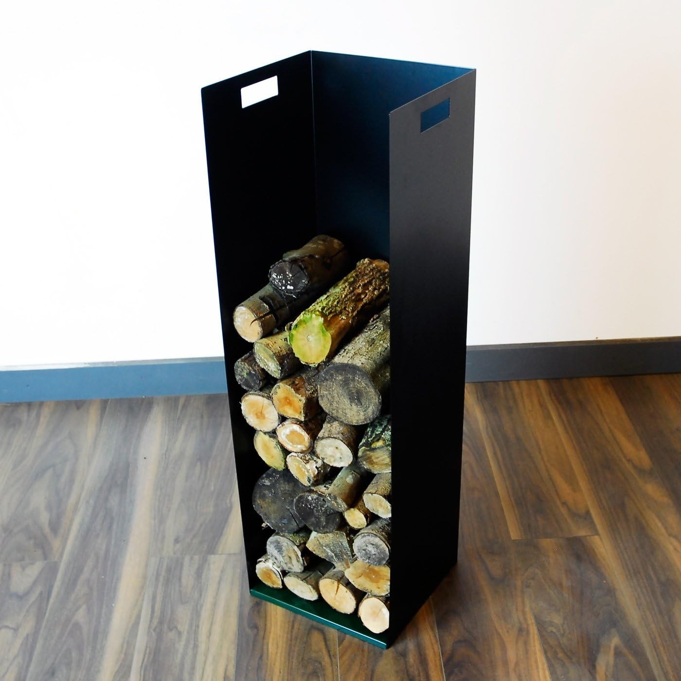 Steel Firewood Log Holder with Handles & Rubber Feet, Modern Indoor Storage