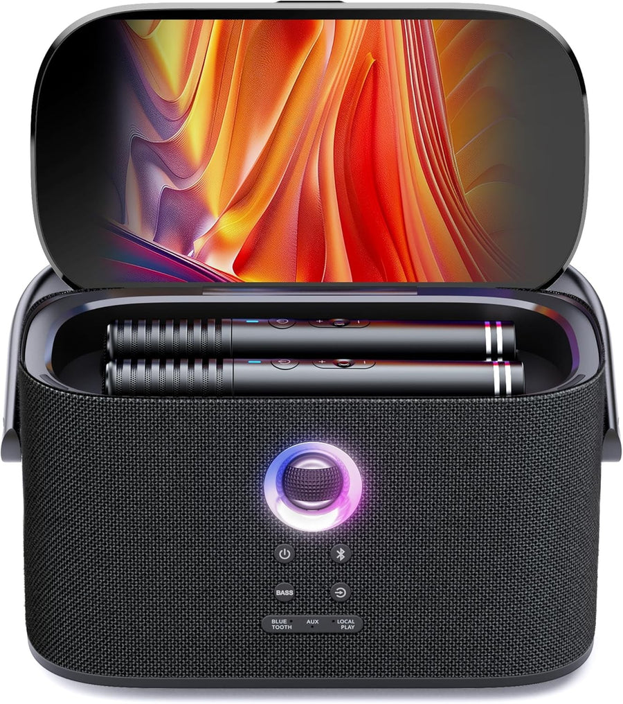 Karaoke Machine with Screen 2 Wireless Mics 140W Bluetooth Speaker