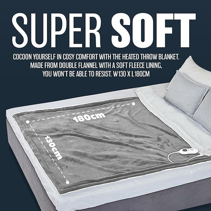 Electric Heated Throw Blanket Extra Large 9 Heat Settings Timer Washable