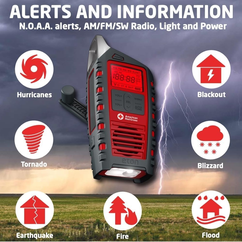 Emergency Multi-Band AM/FM/SW Weather Radio Solar Bluetooth Flashlight