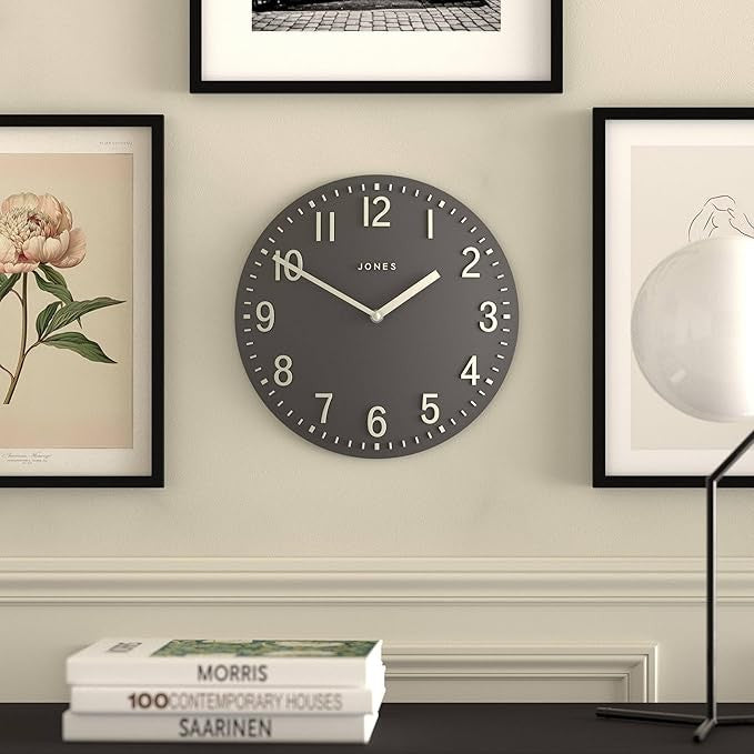 30cm Dark Grey Wall Clock Modern Convex Silent Raised Numbers Home Decor