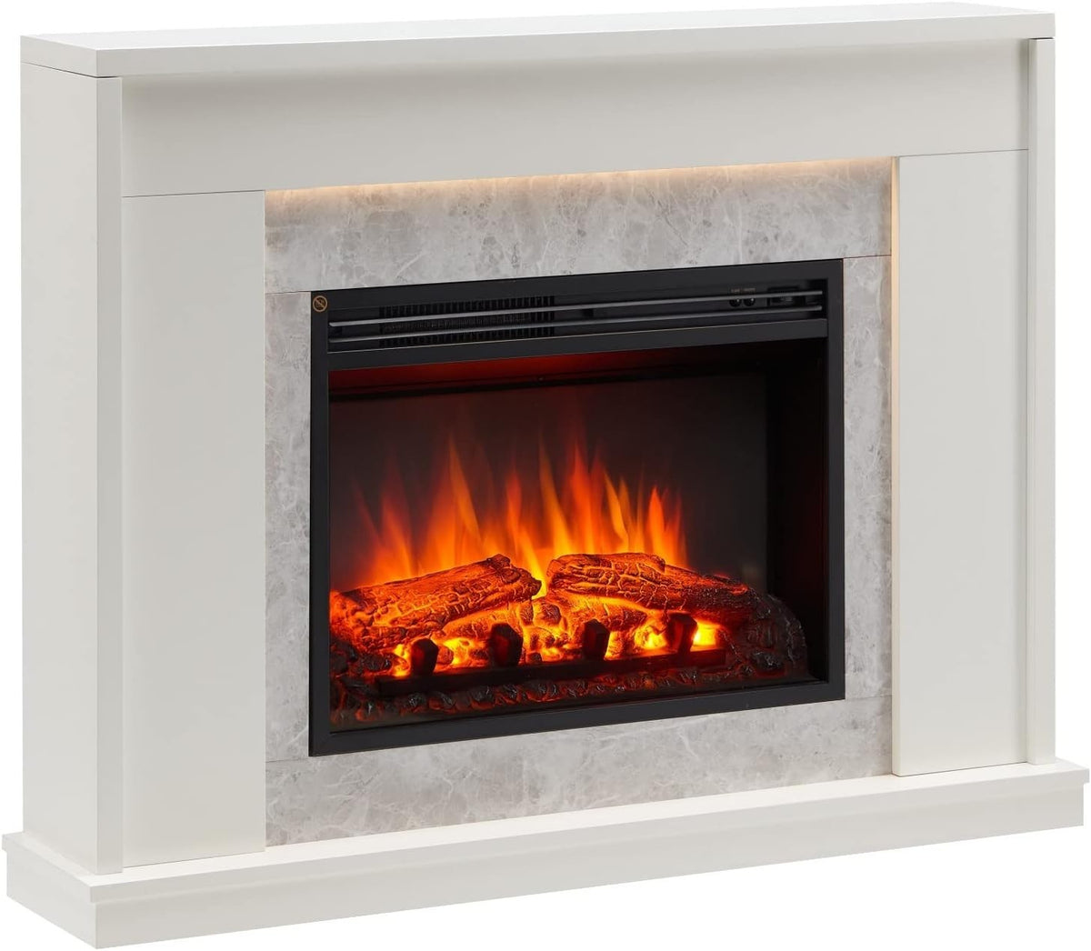 White Electric Fireplace Suite 2kW LED Heater Modern Wall Mounted 43"