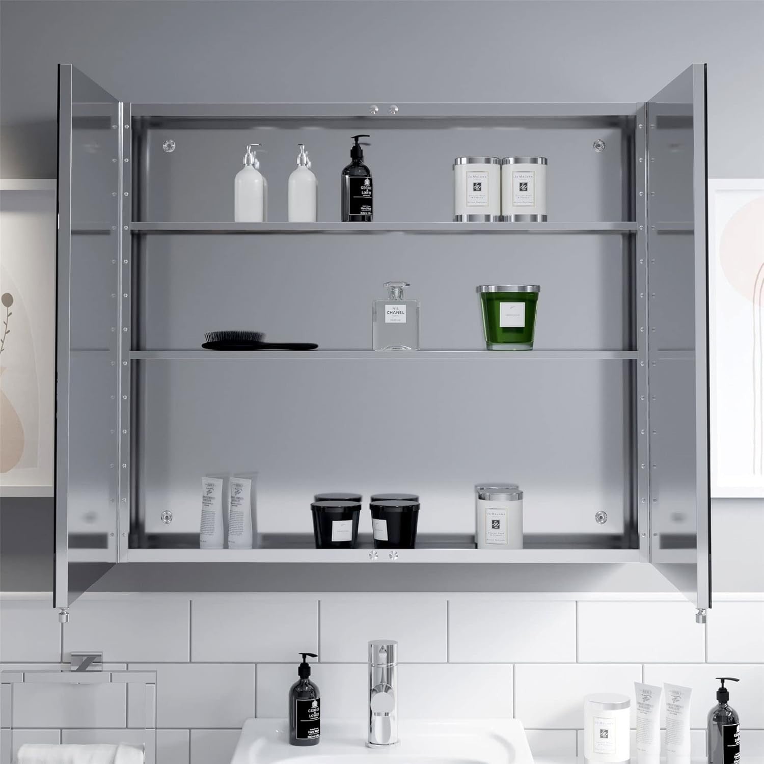 800x700mm Stainless Steel Bathroom Mirror Cabinet Wall Cupboard Storage