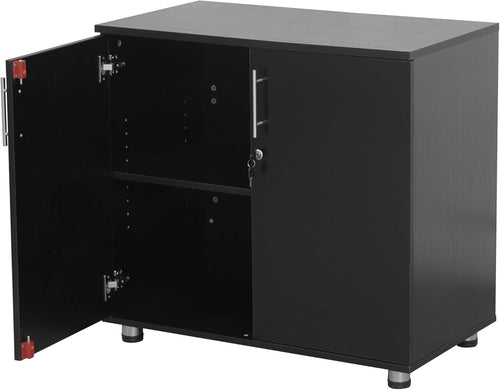 Black Storage Cabinet with Lock Doors 2 Tier Cupboard Adjustable Shelves