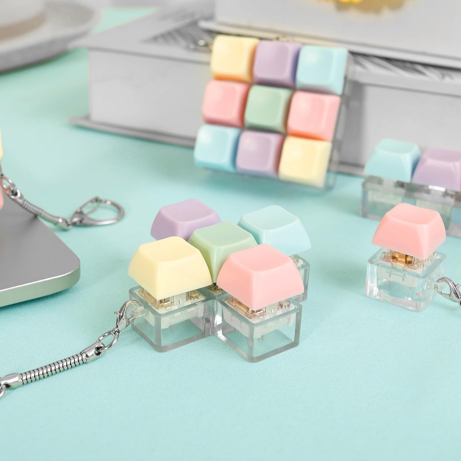 5PCS Keyboard Fidget Clicker Toy LED Keychain Stress Relief