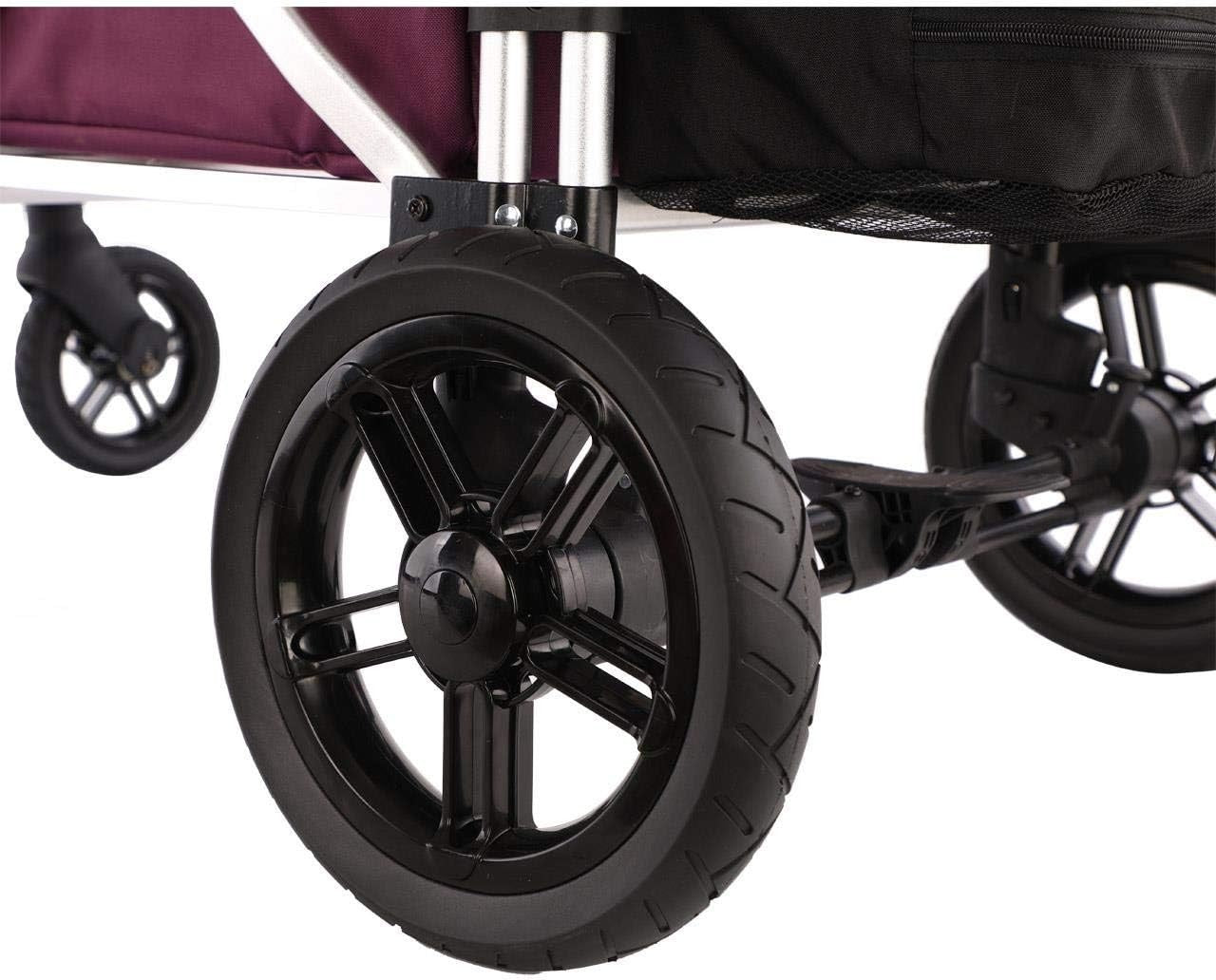 Purple 2-Seater Folding Stroller Wagon Kids Push Pull All-Terrain Cart w/ Canopy