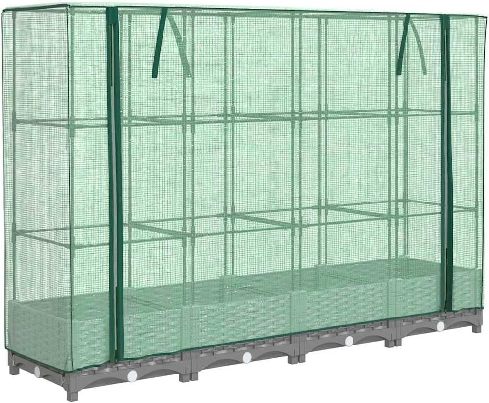 Extra Large Light Grey Rattan Look Raised Garden Bed with Greenhouse Cover