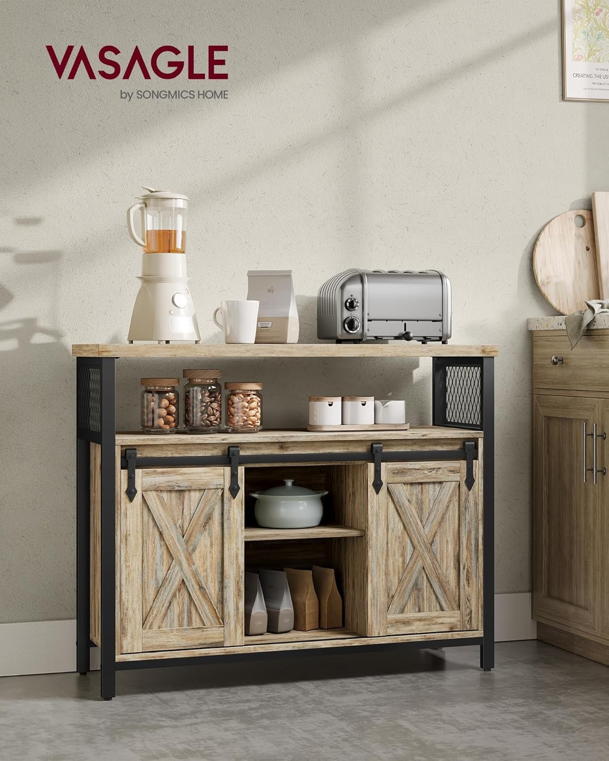 Turquoise Brown Sideboard Sliding Barn Door Industrial Storage Cabinet